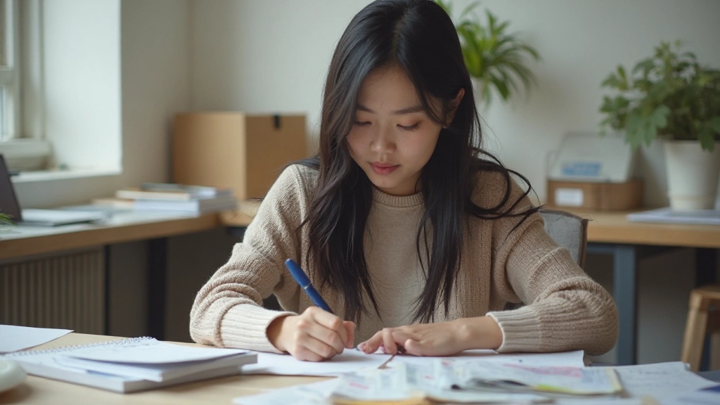 Persoon die geld organiseert en notities maakt over financieel planning