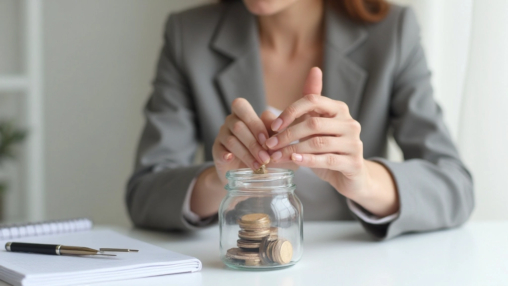 Savings jar and coins representing monthly financial goals and emergency fund